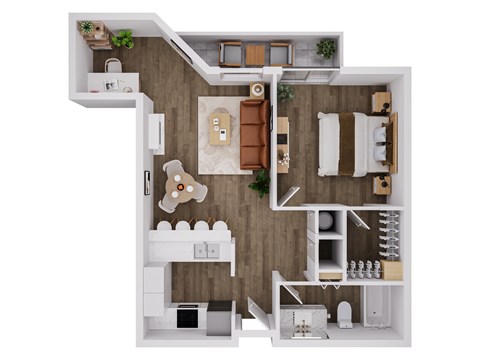 Floor plan for 1 bed, 1 bath, 830 sqft